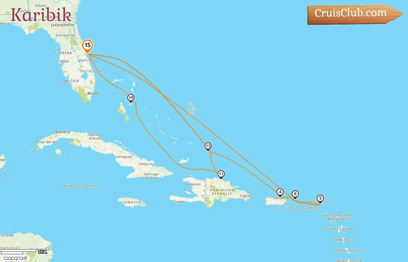 Kreuzfahrt in der Karibik ab Port Canaveral / Orlando an Bord des Schiffes Sky Princess mit Stopps in den USA, Puerto Rico, den Bahamas und der Dominikanischen Republik für 15 Tage