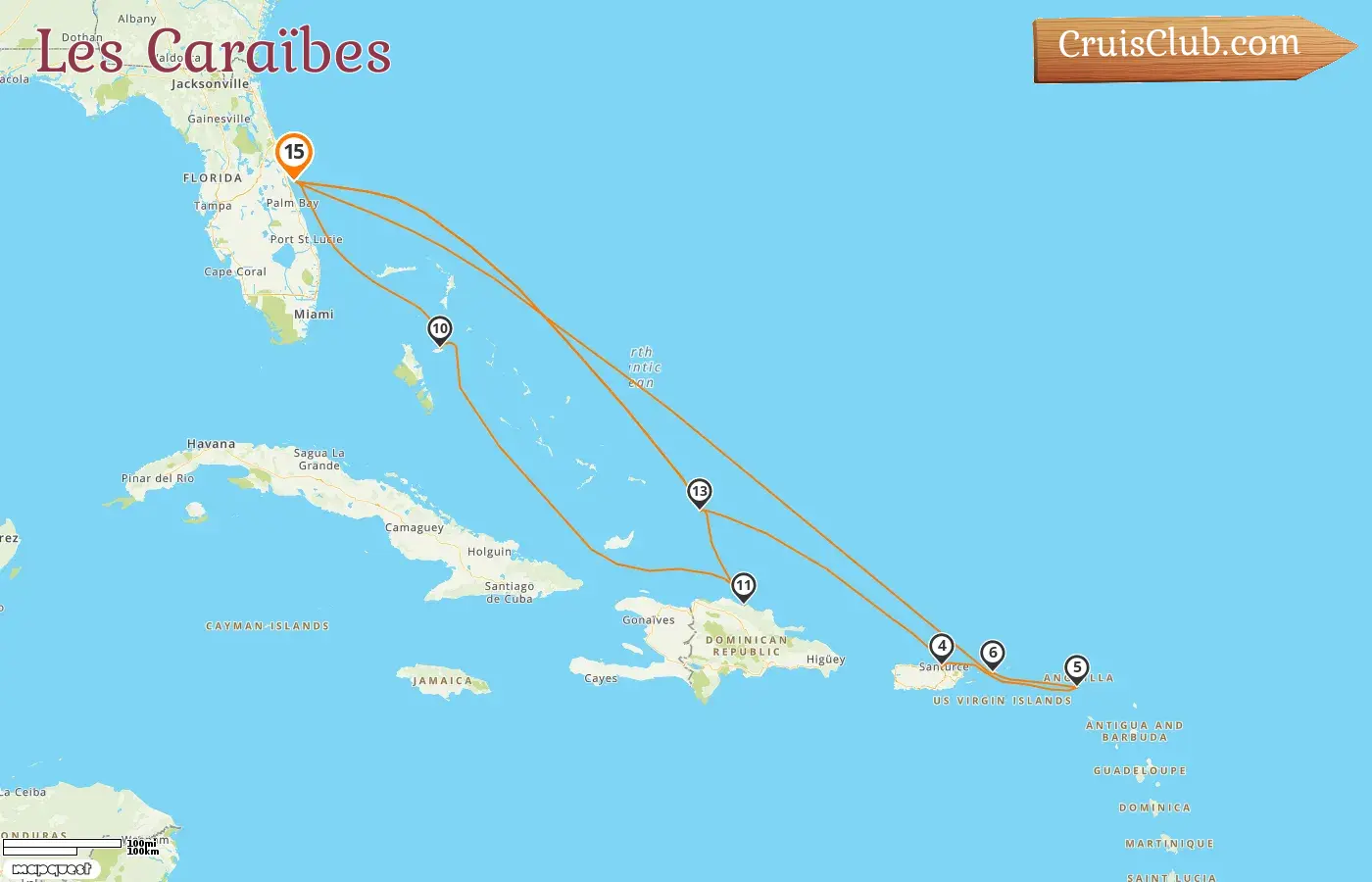 Croisière dans les Caraïbes au départ de Port Canaveral / Orlando à bord du navire Sky Princess avec des escales aux États-Unis, à Porto Rico, aux Bahamas et en République dominicaine pendant 15 jours