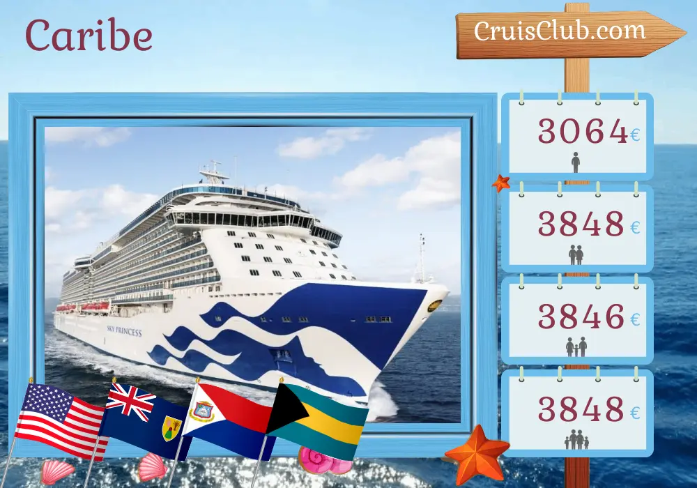 Crucero por el Caribe desde Port Canaveral / Orlando a bordo del barco Sky Princess con visitas a Estados Unidos, Puerto Rico, Bahamas y República Dominicana por 15 días