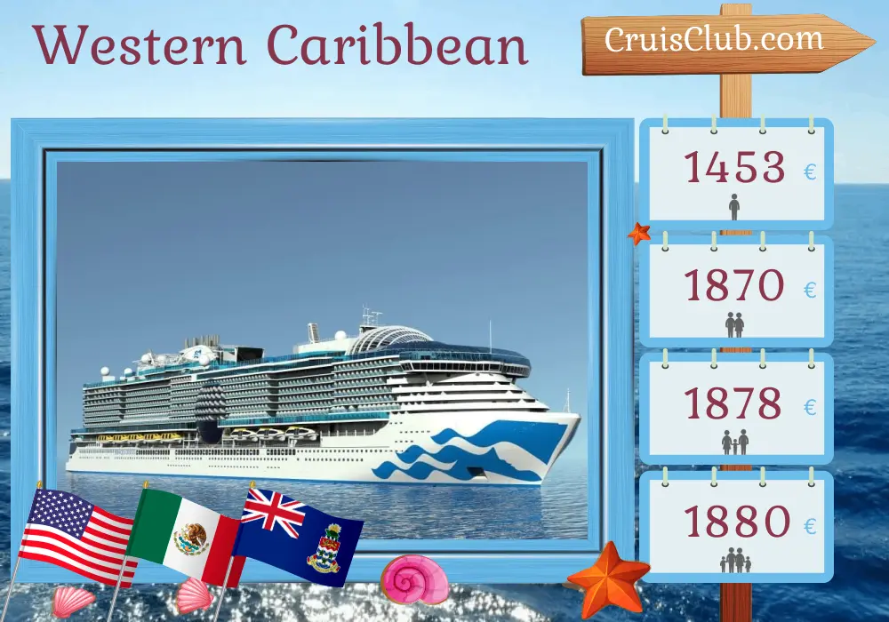 Cruise in the Western Caribbean from Fort Lauderdale aboard Sun Princess ship with visits to USA, Mexico, Honduras, and Cayman Islands for 8 days