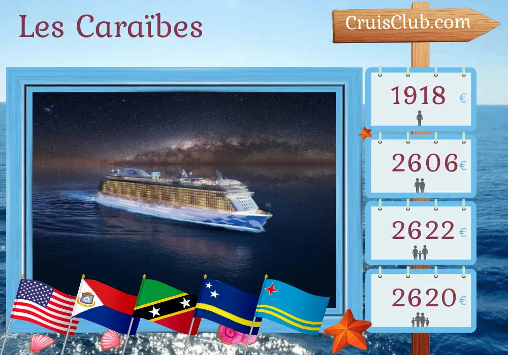 Croisière dans les Caraïbes de New York à Fort Lauderdale à bord du navire Enchanted Princess avec des escales aux États-Unis, à Saint-Kitts-et-Nevis, à Curaçao et à Aruba pendant 13 jours