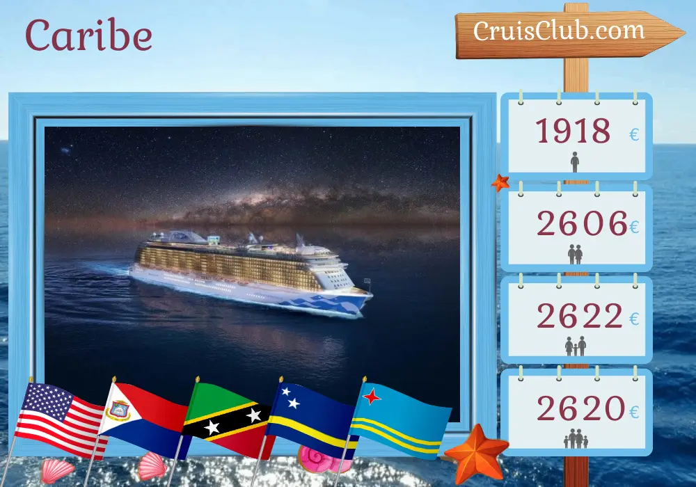 Crucero por el Caribe desde Nueva York a Fort Lauderdale a bordo del barco Enchanted Princess con escalas en Estados Unidos, San Cristóbal y Nieves, Curazao y Aruba por 13 días