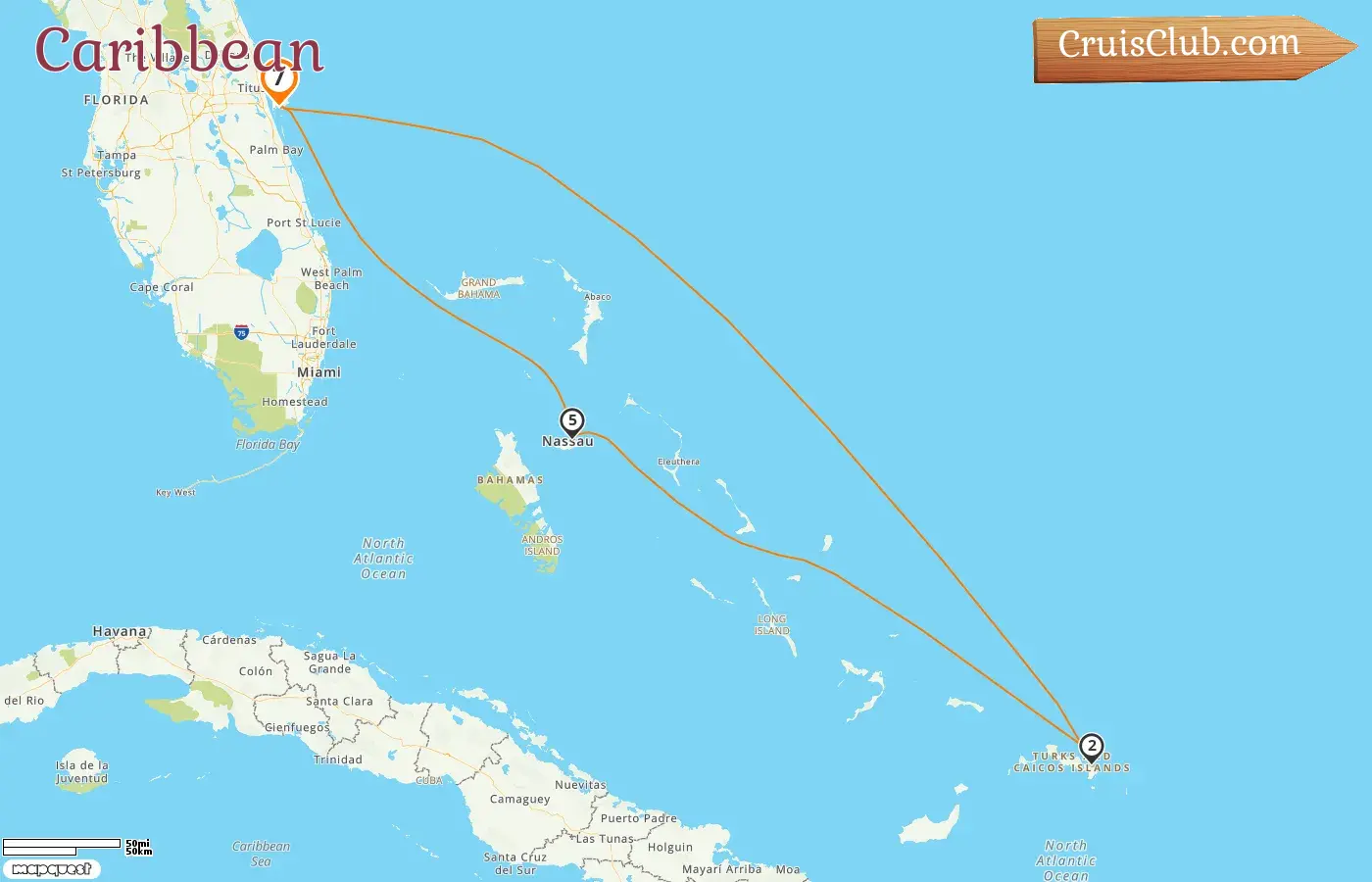 Cruise in the Caribbean from Port Canaveral / Orlando aboard Sky Princess ship with visits to USA and Bahamas for 7 days