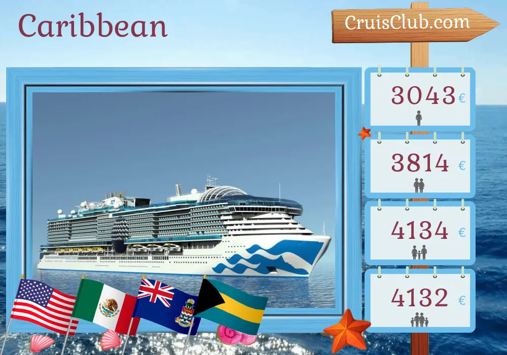 Cruise in the Caribbean from Fort Lauderdale aboard Sun Princess ship with visits to USA, Mexico, Cayman Islands, Bahamas, and Puerto Rico for 15 days