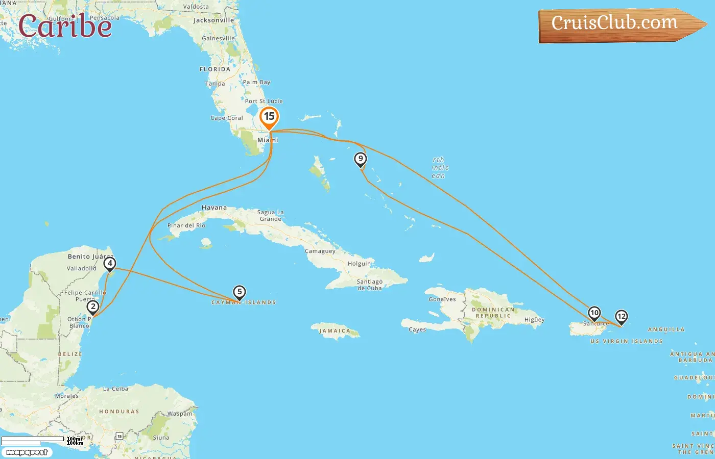 Crucero por el Caribe desde Fort Lauderdale a bordo del barco Sun Princess con visitas a Estados Unidos, México, Islas Caimán, Bahamas y Puerto Rico durante 15 días