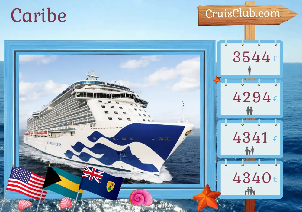 Cruzeiro no Caribe a partir de Port Canaveral / Orlando a bordo do navio Sky Princess com visitas aos EUA, Bahamas, República Dominicana e Porto Rico por 15 dias