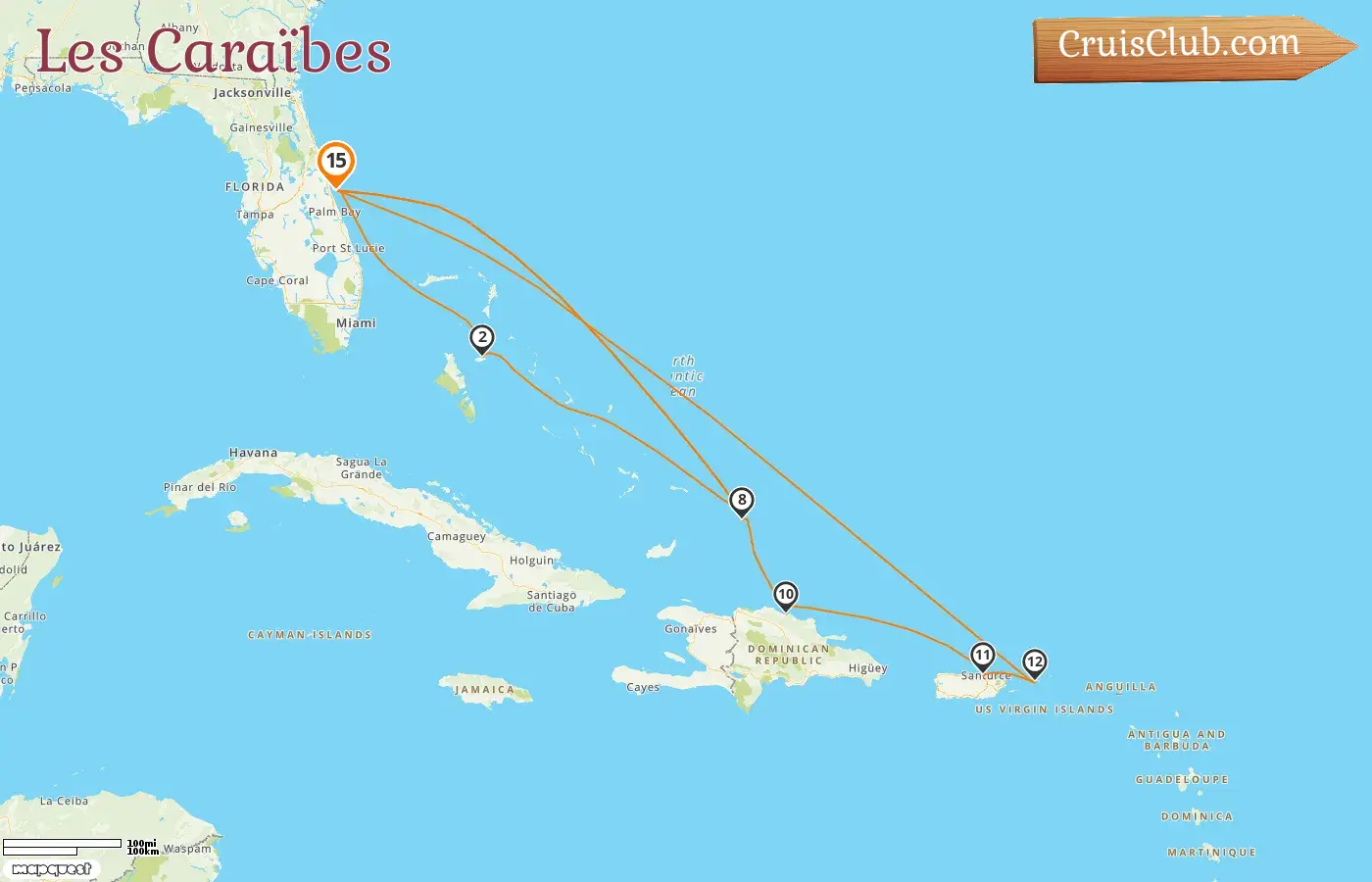 Croisière dans les Caraïbes au départ de Port Canaveral / Orlando à bord du navire Sky Princess avec escales aux États-Unis, aux Bahamas, en République dominicaine et à Porto Rico pendant 15 jours
