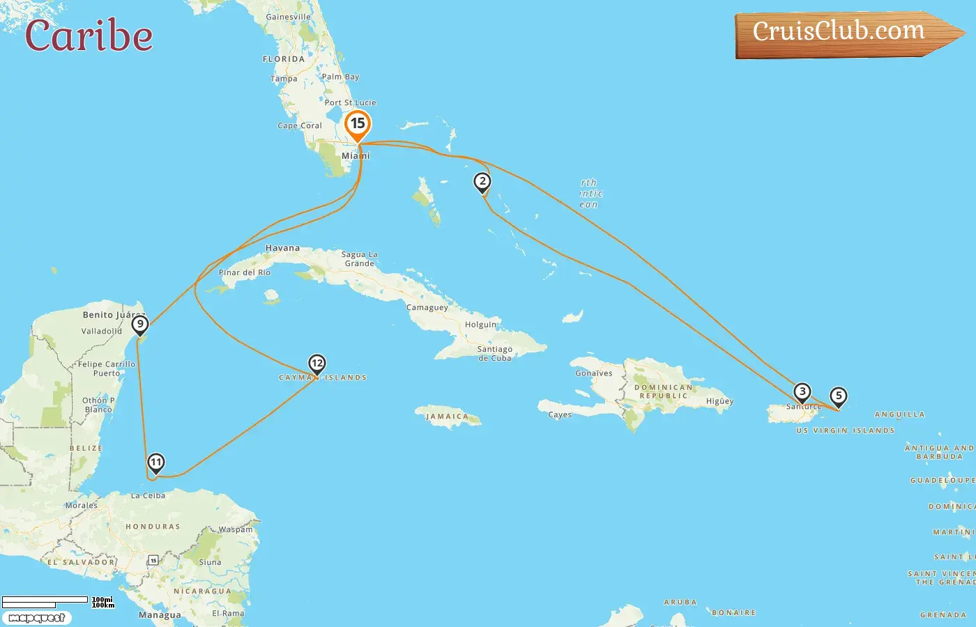 Cruzeiro no Caribe de Fort Lauderdale a bordo do navio Sun Princess com visitas aos EUA, Bahamas, Porto Rico, México, Honduras e Ilhas Cayman por 15 dias