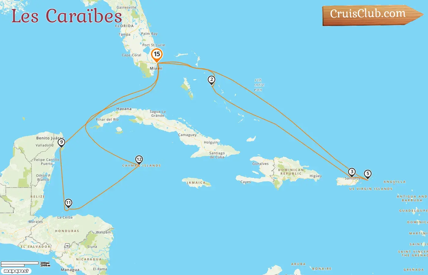 Croisière dans les Caraïbes au départ de Fort Lauderdale à bord du navire Sun Princess avec escales aux États-Unis, aux Bahamas, à Porto Rico, au Mexique, au Honduras et aux îles Caïmans pendant 15 jours