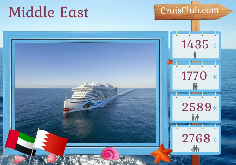 Cruise in the Middle East from Abu Dhabi aboard AIDAprima ship with visits to United Arab Emirates and Bahrain for 8 days