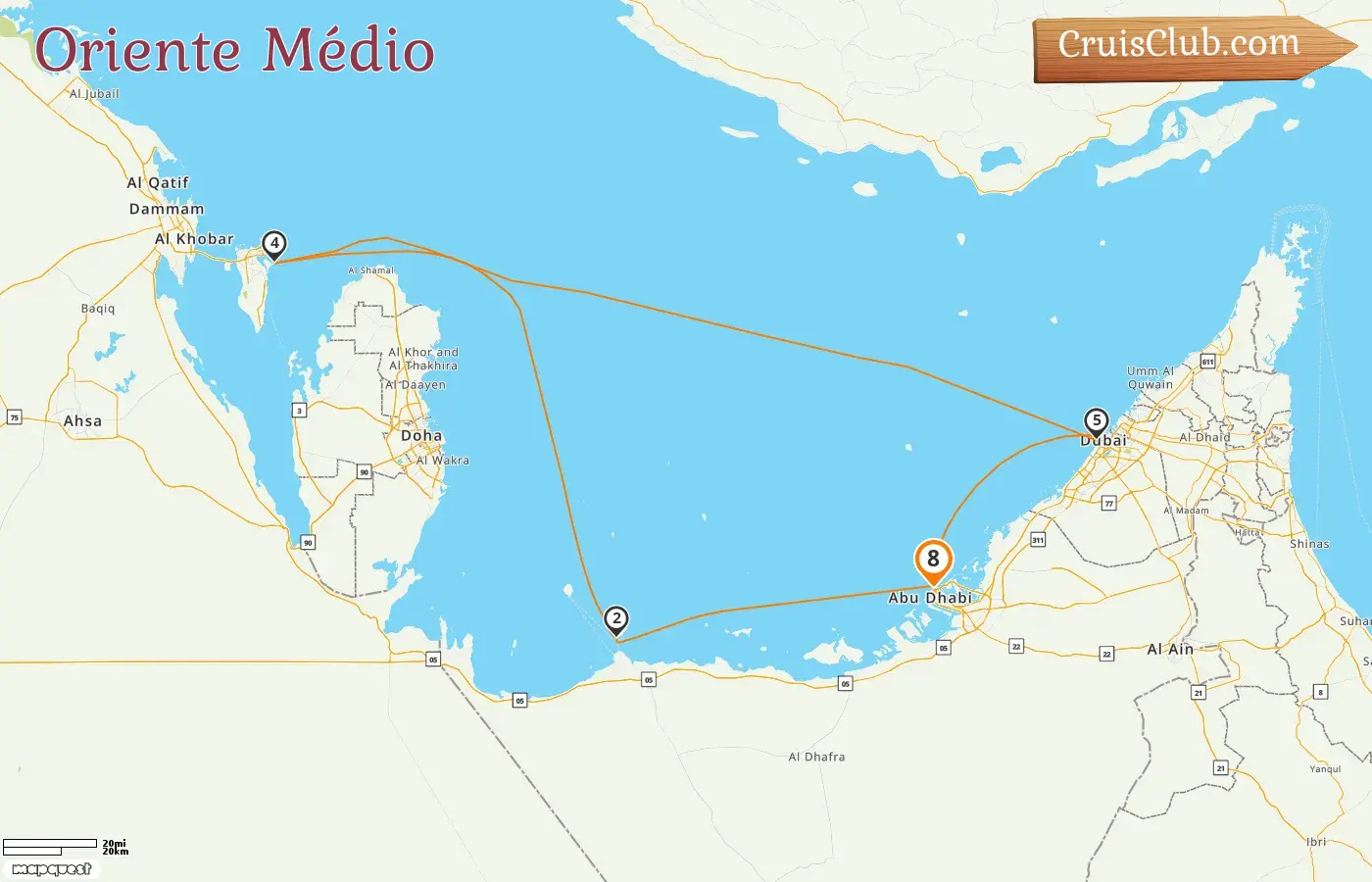 Cruzeiro no Oriente Médio de Abu Dhabi a bordo do navio AIDAprima com visitas aos Emirados Árabes Unidos e Bahrein por 8 dias