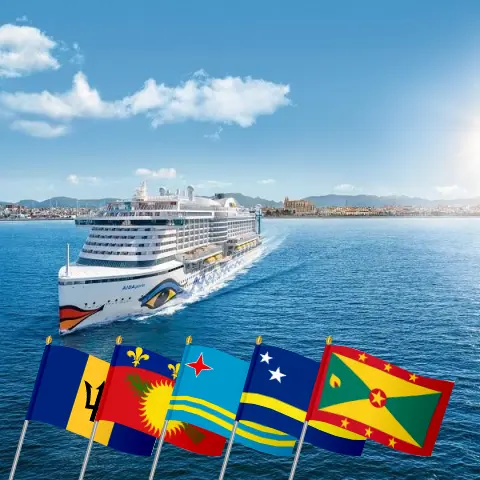Cruise in the Eastern Caribbean from Bridgetown aboard AIDAperla ship with visits to Barbados, Saint Vincent and the Grenadines, Guadeloupe, Aruba, Curaçao, and Grenada for 15 days