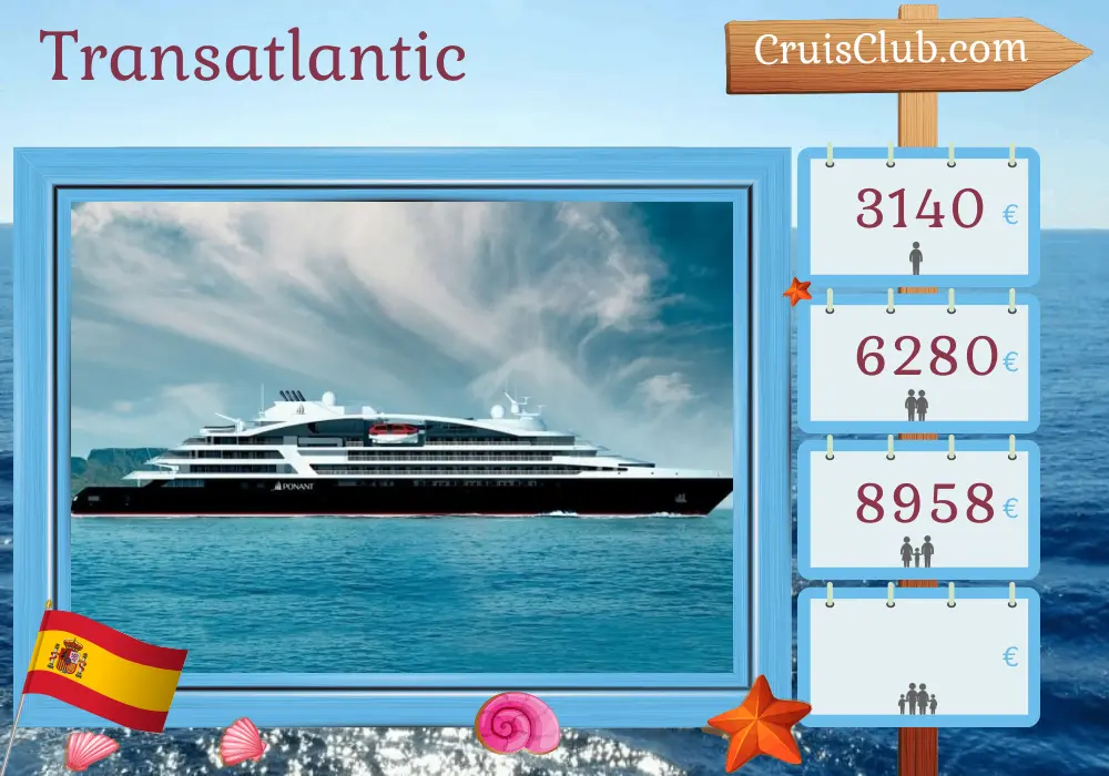 Cruise in the Transatlantic from Fort-de-France to Las Palmas aboard Le Bellot ship with visits to Spain for 11 days