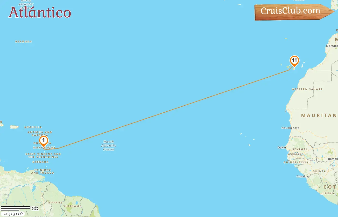 Crucero en el Atlántico desde Fort-de-France a Las Palmas a bordo del barco Le Bellot con visitas a España por 11 días