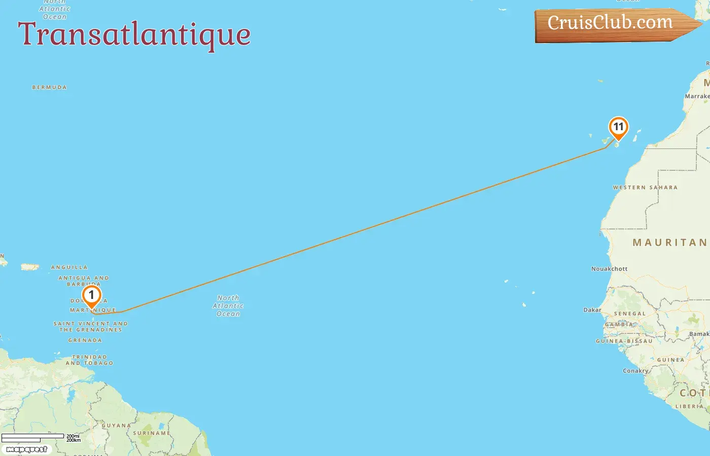 Croisière transatlantique de Fort-de-France à Las Palmas à bord du navire Le Bellot avec des visites en Espagne pendant 11 jours