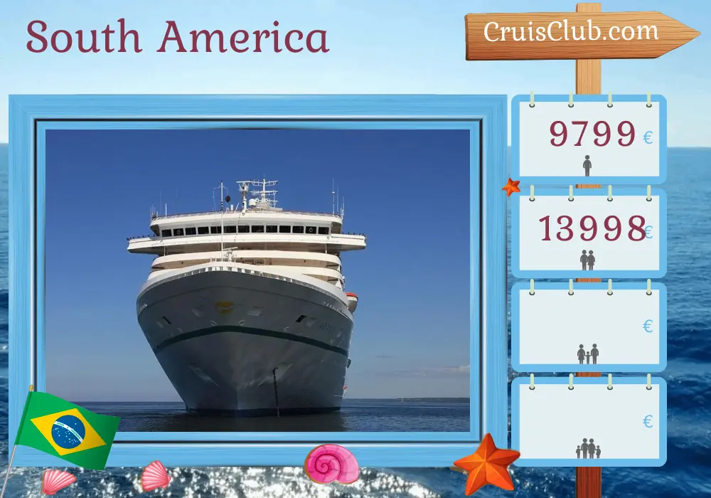Cruise in the South America from Rio de Janeiro to Callao aboard Artania ship with visits to Brazil, Uruguay, Argentina, Chile, and Peru for 29 days