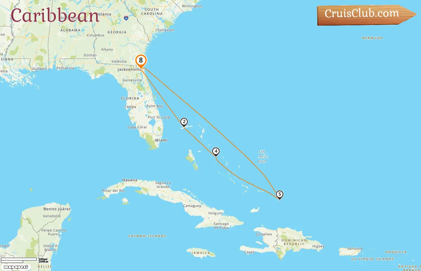 Cruise in the Caribbean from Jacksonville aboard Carnival Elation ship with visits to USA and Bahamas for 8 days