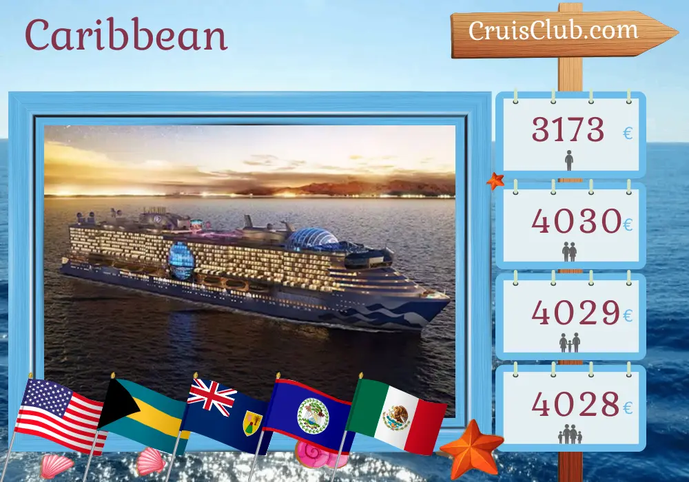 Cruise in the Caribbean from Fort Lauderdale aboard Star Princess ship with visits to USA, Bahamas, Dominican Republic, Honduras, Belize, and Mexico for 15 days