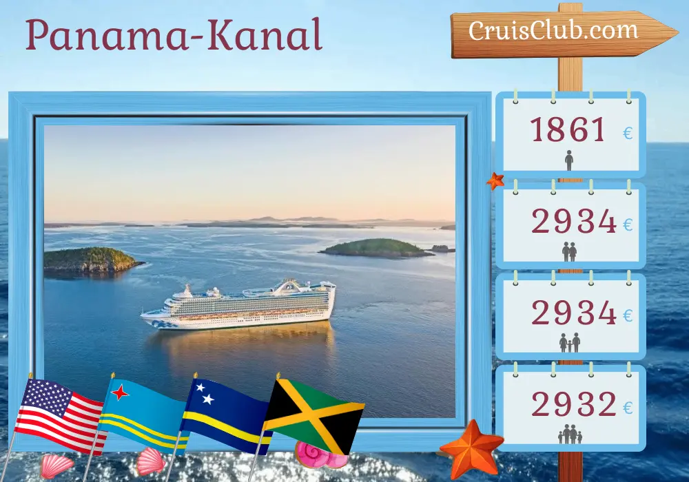 Kreuzfahrt im Panamakanal von Fort Lauderdale an Bord des Schiffes Caribbean Princess mit Besuchen in den USA, Aruba, Curaçao, Kolumbien, Panama, Costa Rica und Jamaika für 13 Tage