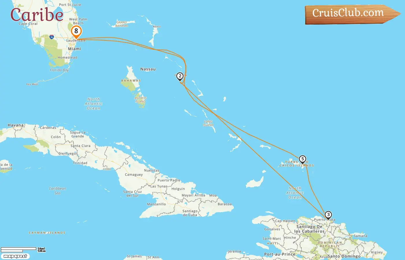 Cruzeiro no Caribe de Fort Lauderdale a bordo do navio Star Princess com visitas aos EUA, Bahamas e República Dominicana por 8 dias