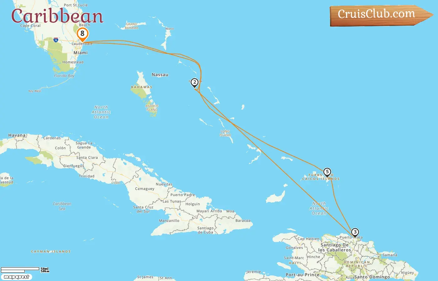 Cruise in the Caribbean from Fort Lauderdale aboard Star Princess ship with visits to USA, Bahamas, and Dominican Republic for 8 days