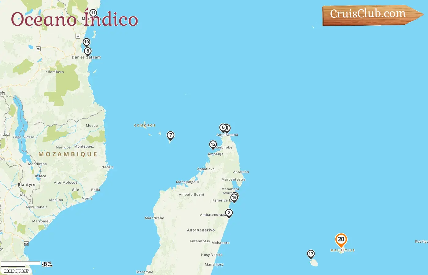 Cruzeiro no Oceano Índico a partir de Port Louis a bordo do navio MS EUROPA com visitas a Maurício, Madagascar, Mayotte, Tanzânia, Quénia e Reunião por 20 dias