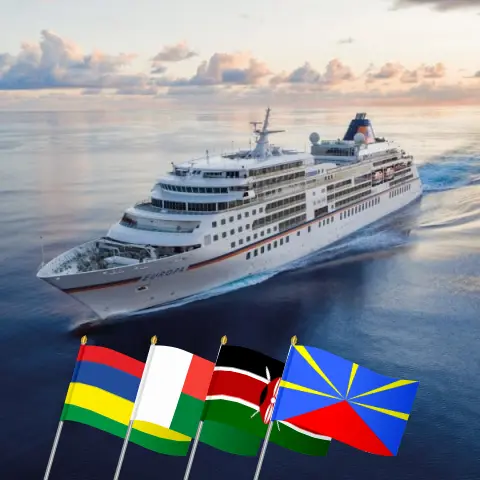Croisière dans l`océan Indien au départ de Port Louis à bord du navire MS EUROPA avec des visites à l`île Maurice, Madagascar, Mayotte, Tanzanie, Kenya et La Réunion pendant 20 jours