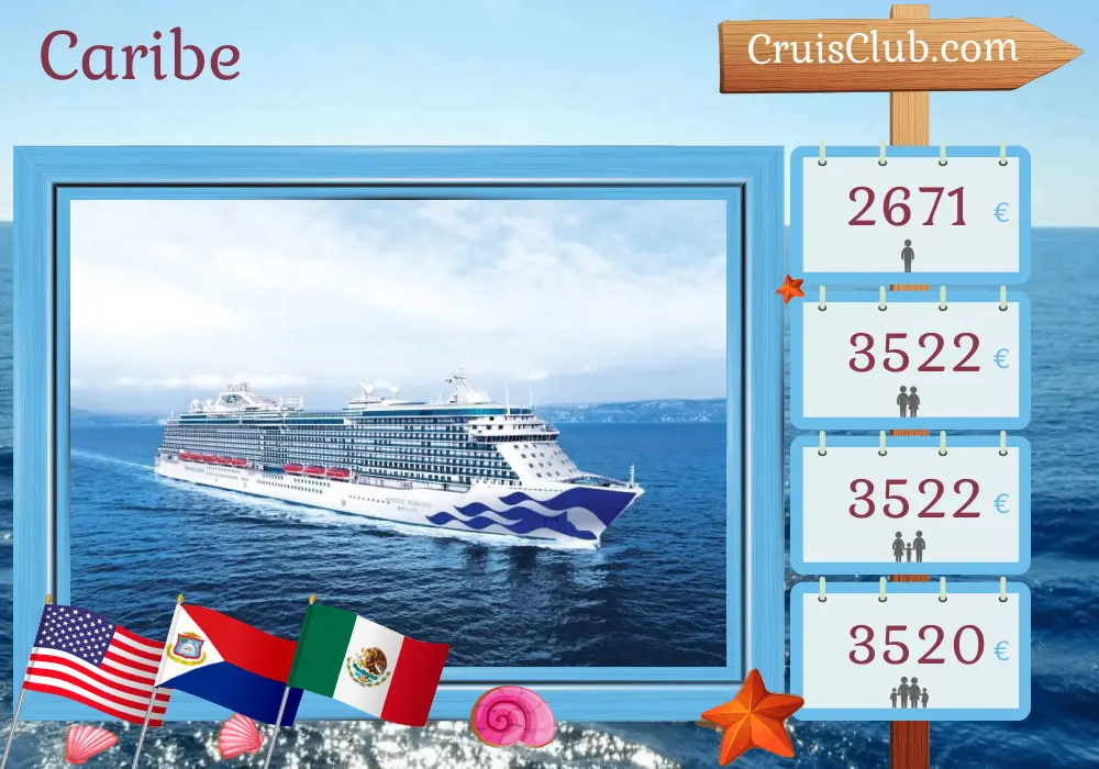 Crucero por el Caribe desde Fort Lauderdale a bordo del barco Majestic Princess con visitas a Estados Unidos, República Dominicana, Puerto Rico, México y Honduras por 15 días