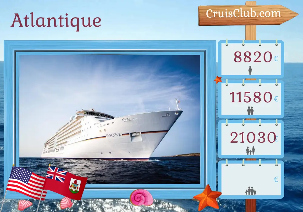 Croisière dans l`Atlantique depuis New York à bord du navire MS EUROPA 2 avec visites aux États-Unis et à Bermuda pendant 11 jours