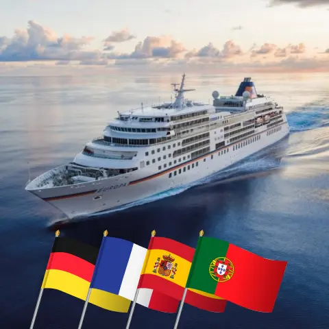 Croisière dans l`Atlantique de Hambourg à Palma à bord du navire MS EUROPA avec des visites en Allemagne, en France, en Espagne et au Portugal pendant 17 jours