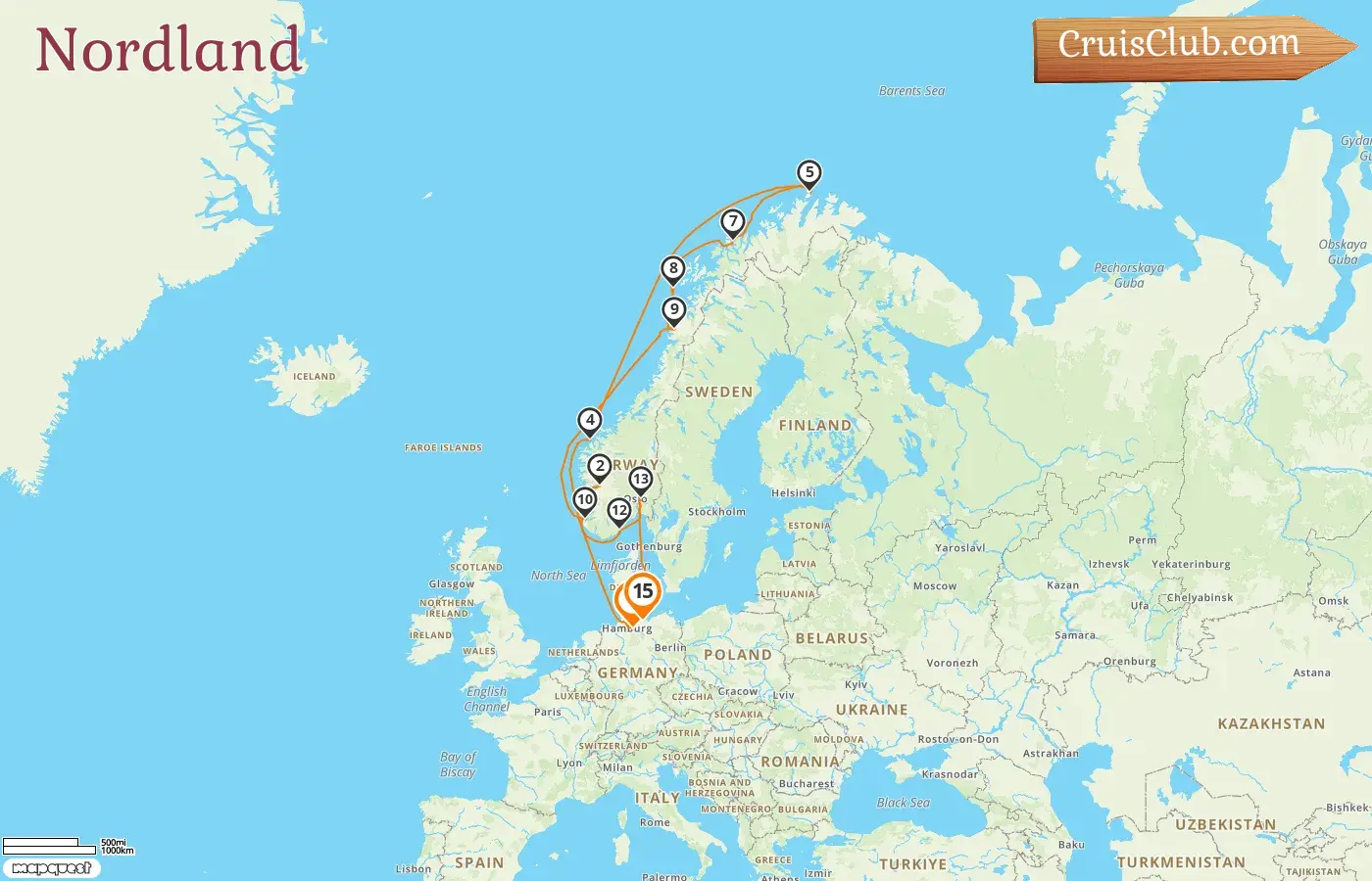 Crucero por el norte desde Hamburgo a Travemünde a bordo del barco MS EUROPA con visitas a Alemania y Noruega durante 15 días