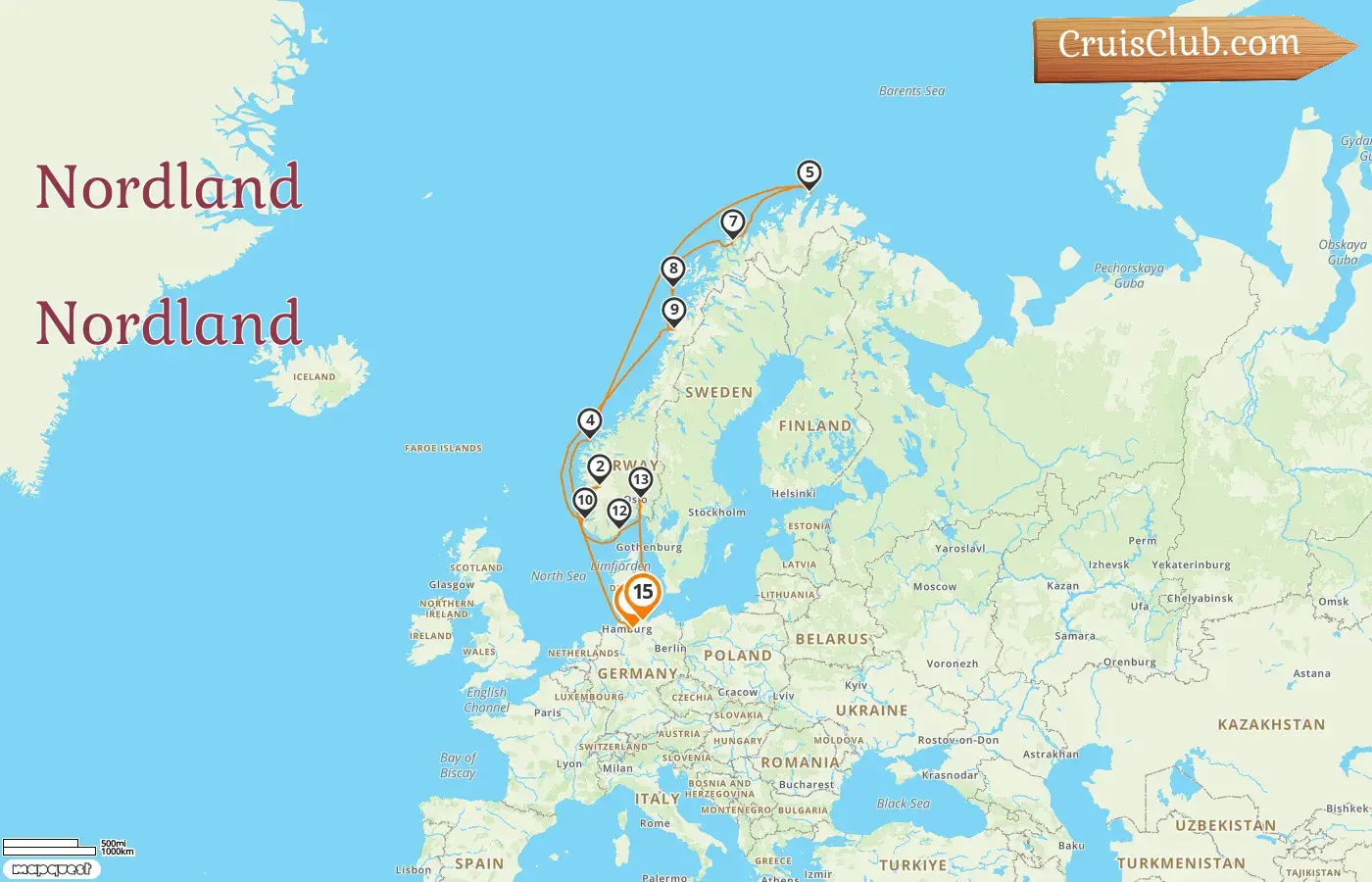Cruzeiro no Norte de Hamburgo para Travemünde a bordo do navio MS EUROPA com visitas a Alemanha e Noruega por 15 dias