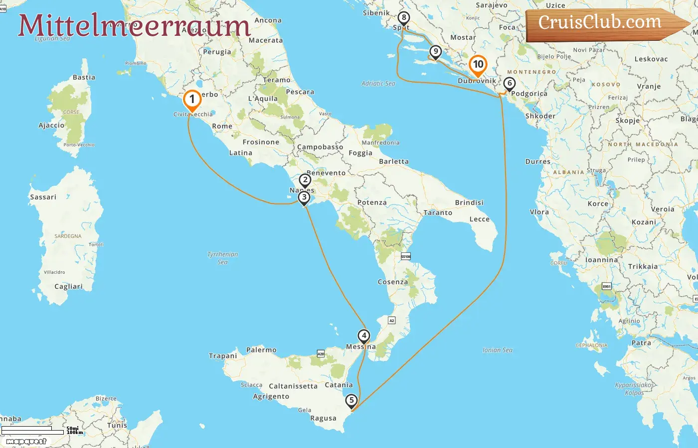 Kreuzfahrt im Mittelmeer von Civitavecchia nach Dubrovnik an Bord des Schiffes MS EUROPA 2 mit Besuchen in Italien, Montenegro und Kroatien für 10 Tage
