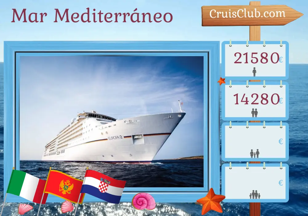 Crucero en el Mediterráneo de Civitavecchia a Dubrovnik a bordo del barco MS EUROPA 2 con visitas a Italia, Montenegro y Croacia durante 10 días