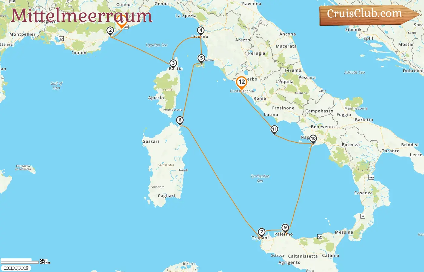 Kreuzfahrt im Mittelmeer von Monte Carlo nach Civitavecchia an Bord des Schiffs MS EUROPA 2 mit Stopps in Monaco, Frankreich und Italien für 12 Tage