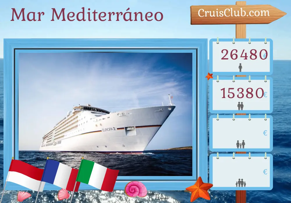 Crucero en el Mediterráneo desde Montecarlo a Civitavecchia a bordo del barco MS EUROPA 2 con visitas a Mónaco, Francia e Italia durante 12 días