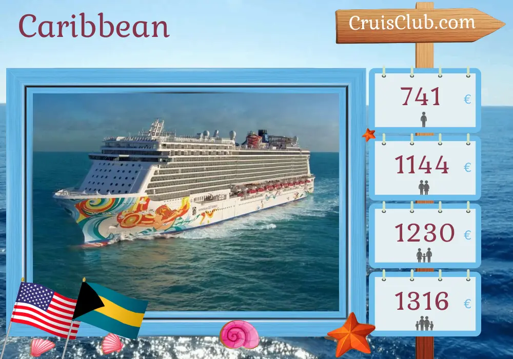 Cruise in the Caribbean from Miami aboard Norwegian Getaway ship with visits to USA and Bahamas for 5 days