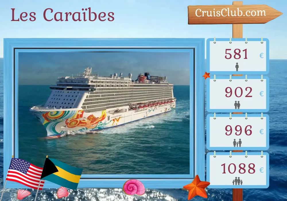 Croisière dans les Caraïbes au départ de Miami à bord du Norwegian Getaway avec des visites aux États-Unis et aux Bahamas pendant 5 jours
