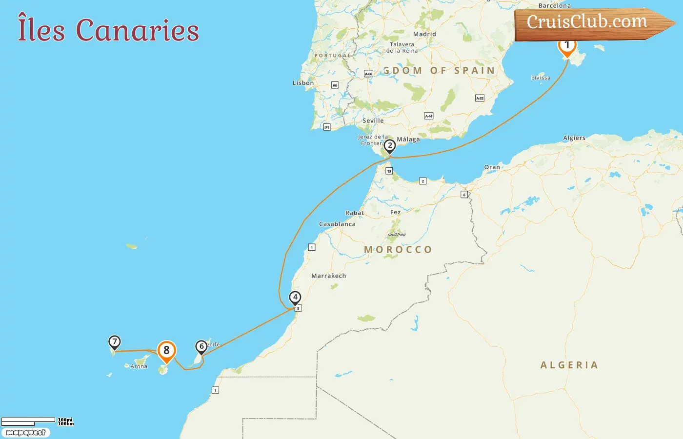Croisière aux îles Canaries de Palma à Las Palmas à bord du navire AIDAblu avec des escales en Espagne, à Gibraltar et au Maroc pendant 8 jours