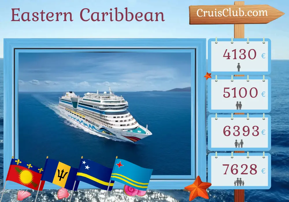 Kreuzfahrt in der östlichen Karibik ab La Romana an Bord des Schiffes AIDAsol mit Besuchen in Guadeloupe, Barbados, Curaçao und Aruba für 15 Tage