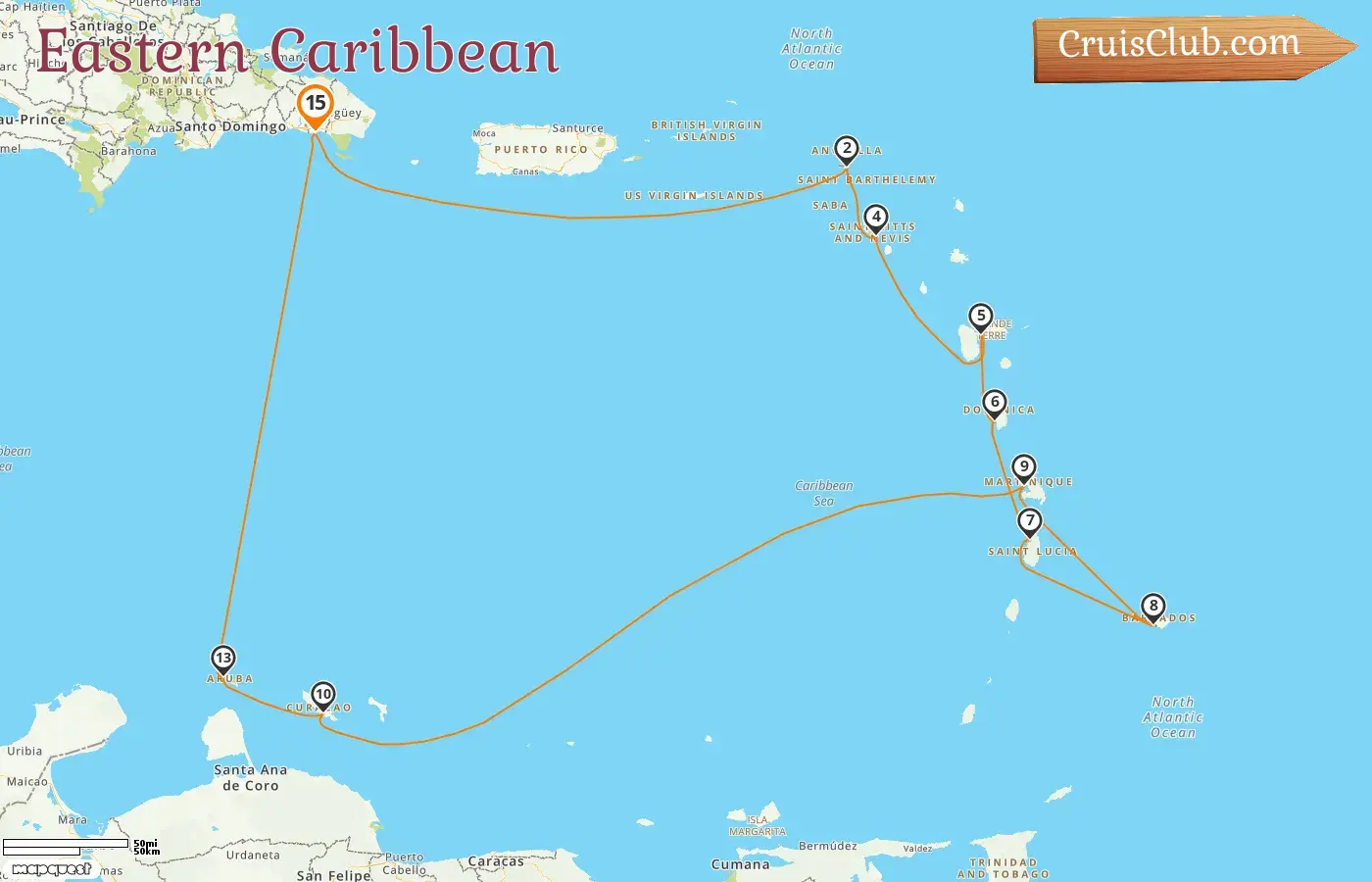 Kreuzfahrt in der östlichen Karibik ab La Romana an Bord des Schiffes AIDAsol mit Besuchen in Guadeloupe, Barbados, Curaçao und Aruba für 15 Tage