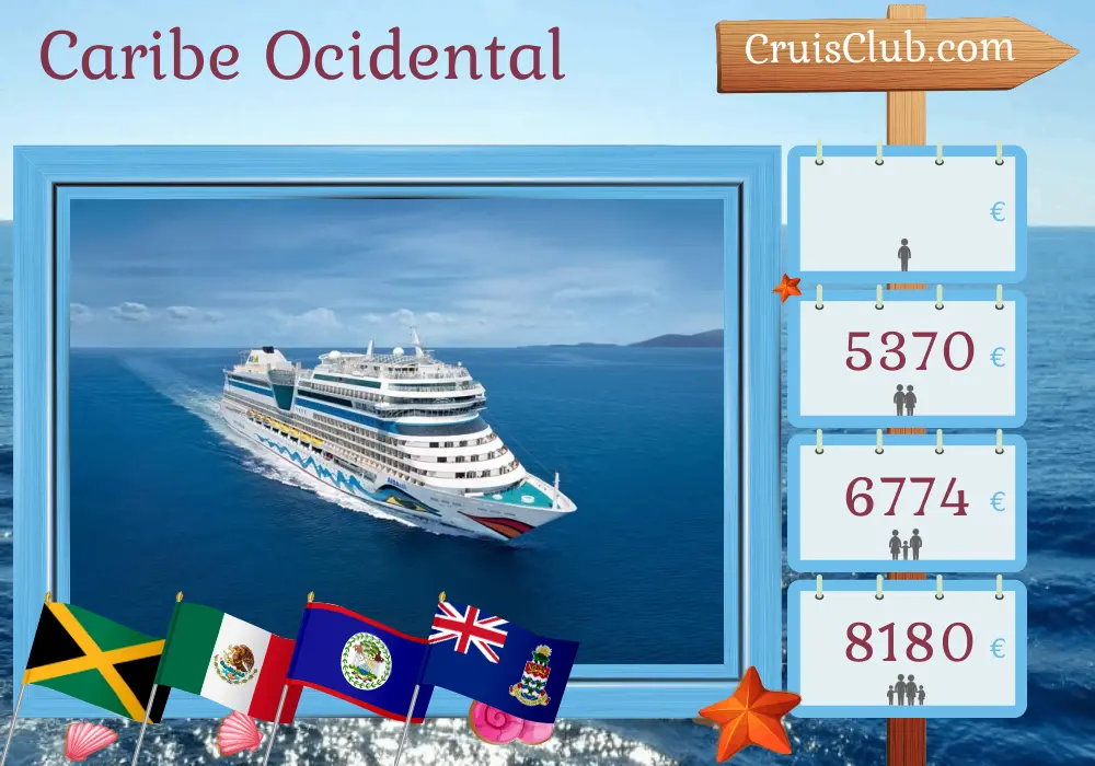 Cruzeiro no Caribe Ocidental a partir de La Romana a bordo do navio AIDAsol com visitas à Jamaica, México, Belize e Ilhas Cayman por 15 dias