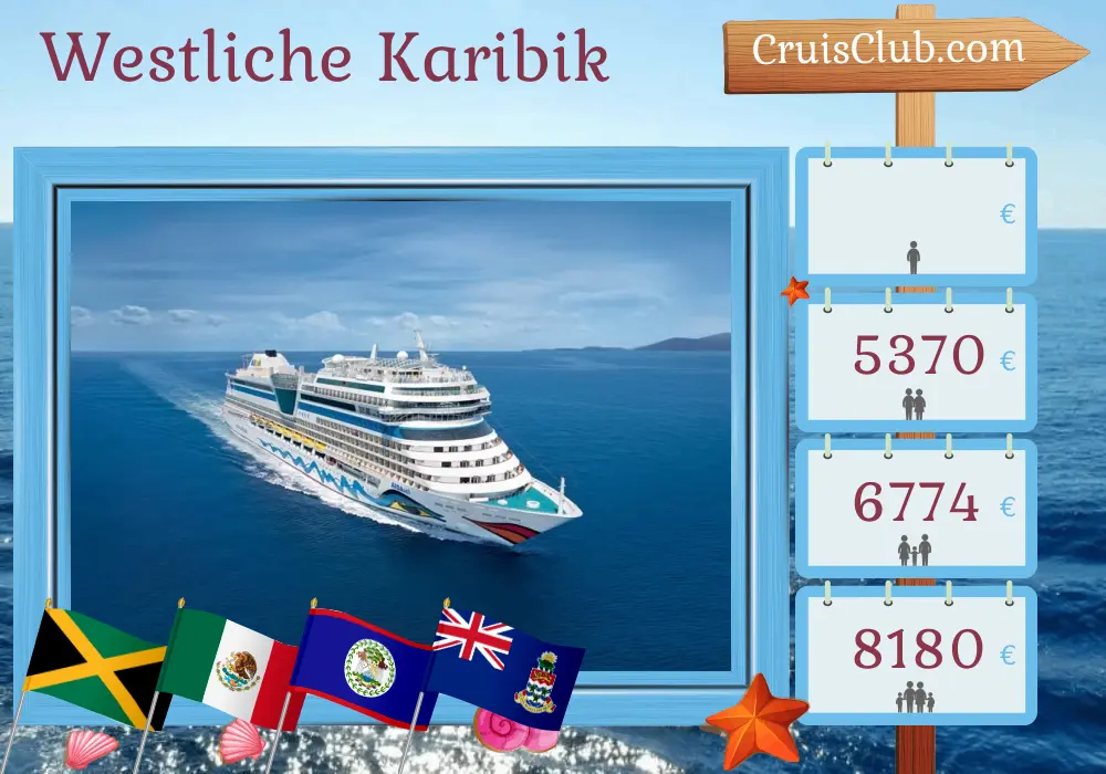 Karibikkreuzfahrt im Westen von La Romana an Bord des Schiffes AIDAsol mit Besuchen in Jamaika, Mexiko, Belize und den Cayman Islands für 15 Tage