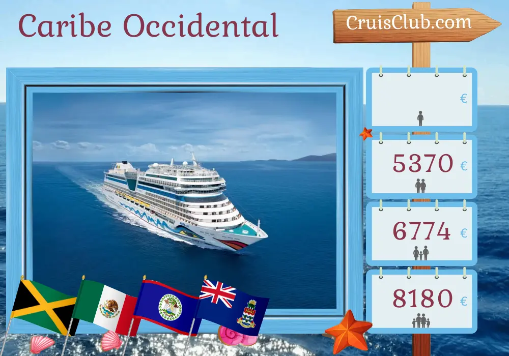 Crucero por el Caribe Occidental desde La Romana a bordo del barco AIDAsol con visitas a Jamaica, México, Belice y las Islas Caimán por 15 días