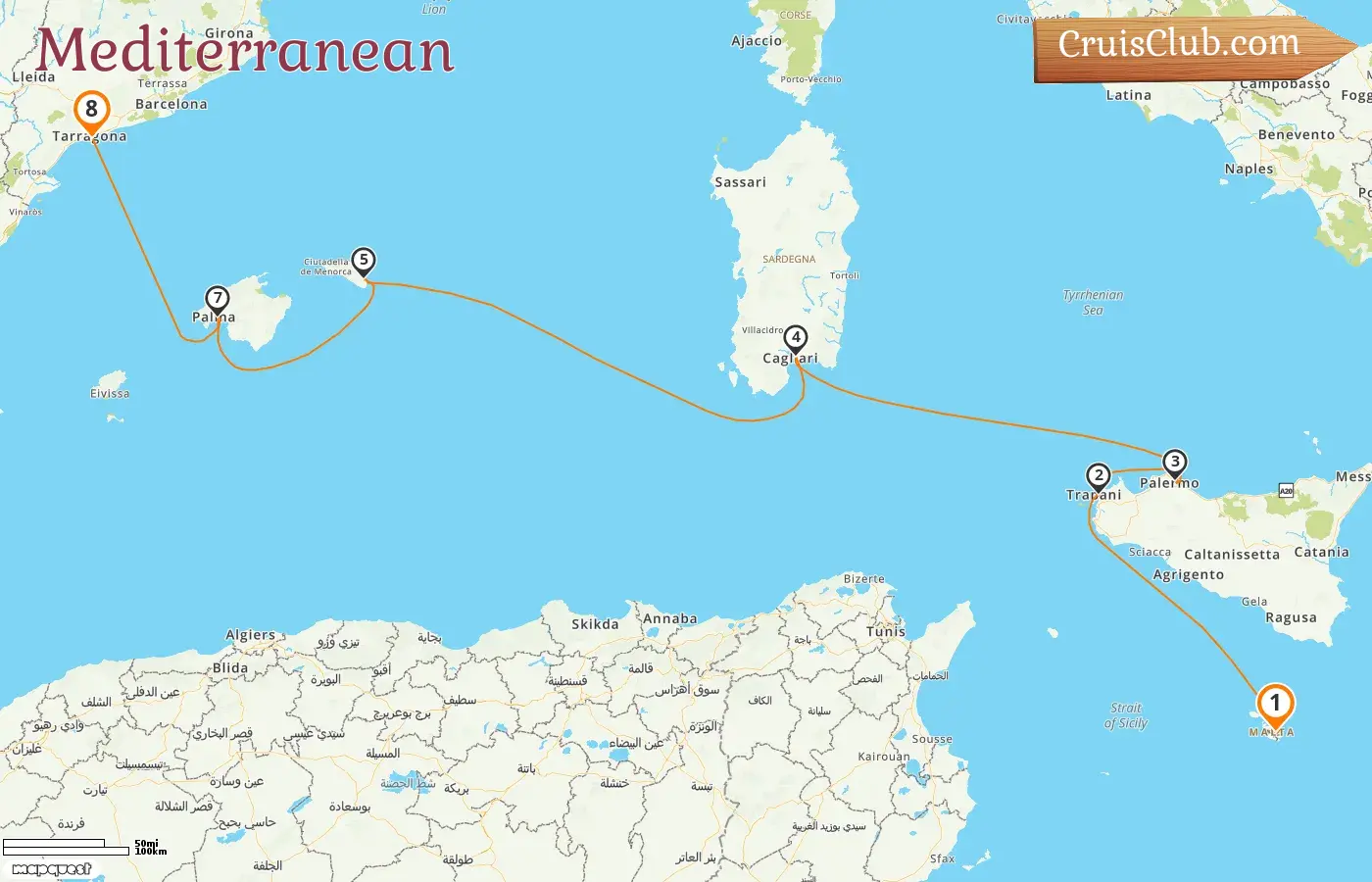 Cruise in the Mediterranean from Valletta to Tarragona aboard L`Austral ship with visits to Malta, Italy, and Spain for 8 days