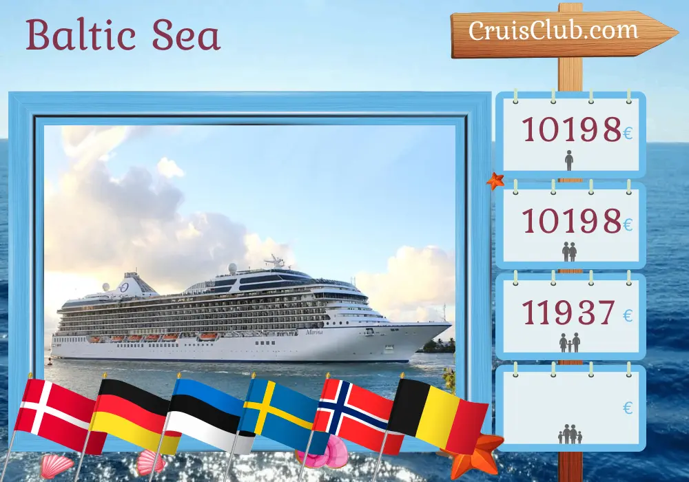 Cruise in the Baltic Sea from Southampton aboard Oceania Marina ship with visits to Denmark, Germany, Estonia, Sweden, Norway, and Belgium for 15 days