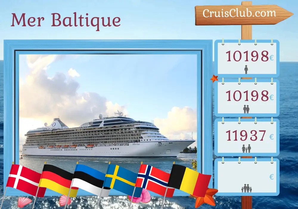 Croisière dans la mer Baltique au départ de Southampton à bord du navire Oceania Marina avec des escales au Danemark, en Allemagne, en Estonie, en Suède, en Norvège et en Belgique pendant 15 jours