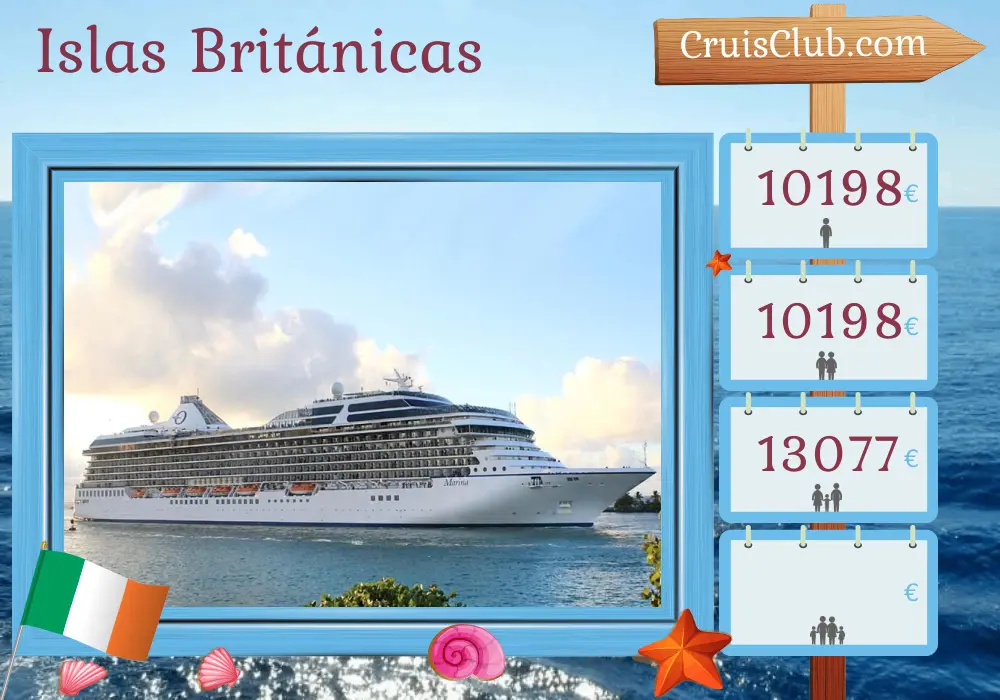 Crucero por las Islas Británicas desde Southampton a bordo del buque Oceania Marina con visitas a la Isla de Man e Irlanda durante 13 días