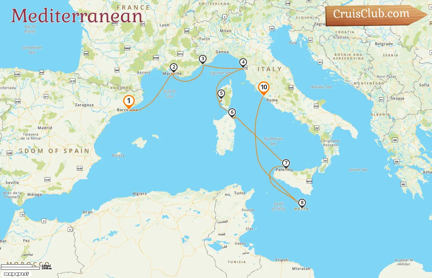 Cruise in the Mediterranean from Barcelona to Civitavecchia aboard Oceania Allura ship with visits to Spain, France, Monaco, Italy, and Malta for 10 days
