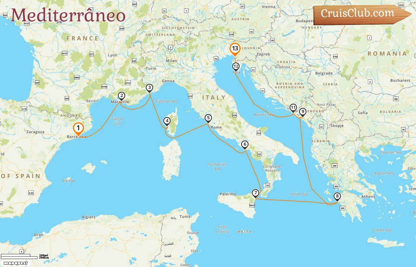 Cruzeiro no Mediterrâneo de Barcelona a Trieste a bordo do navio Oceania Allura com visitas à Espanha, França, Mônaco, Itália, Grécia, Montenegro e Croácia por 13 dias